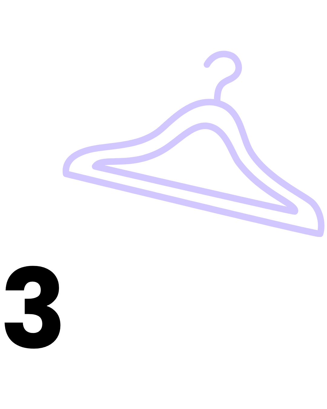 Number 3 accompanied by an icon of a clothing hanger.