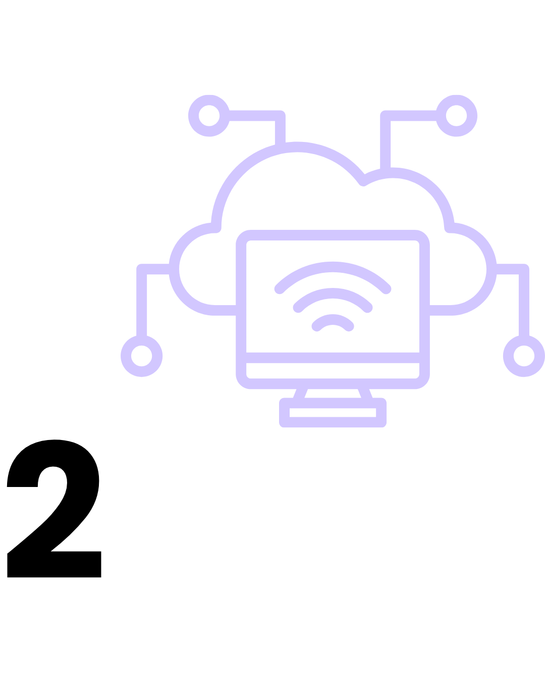 Number 2 accompanied by a computer with network nodes coming out of the cloud.