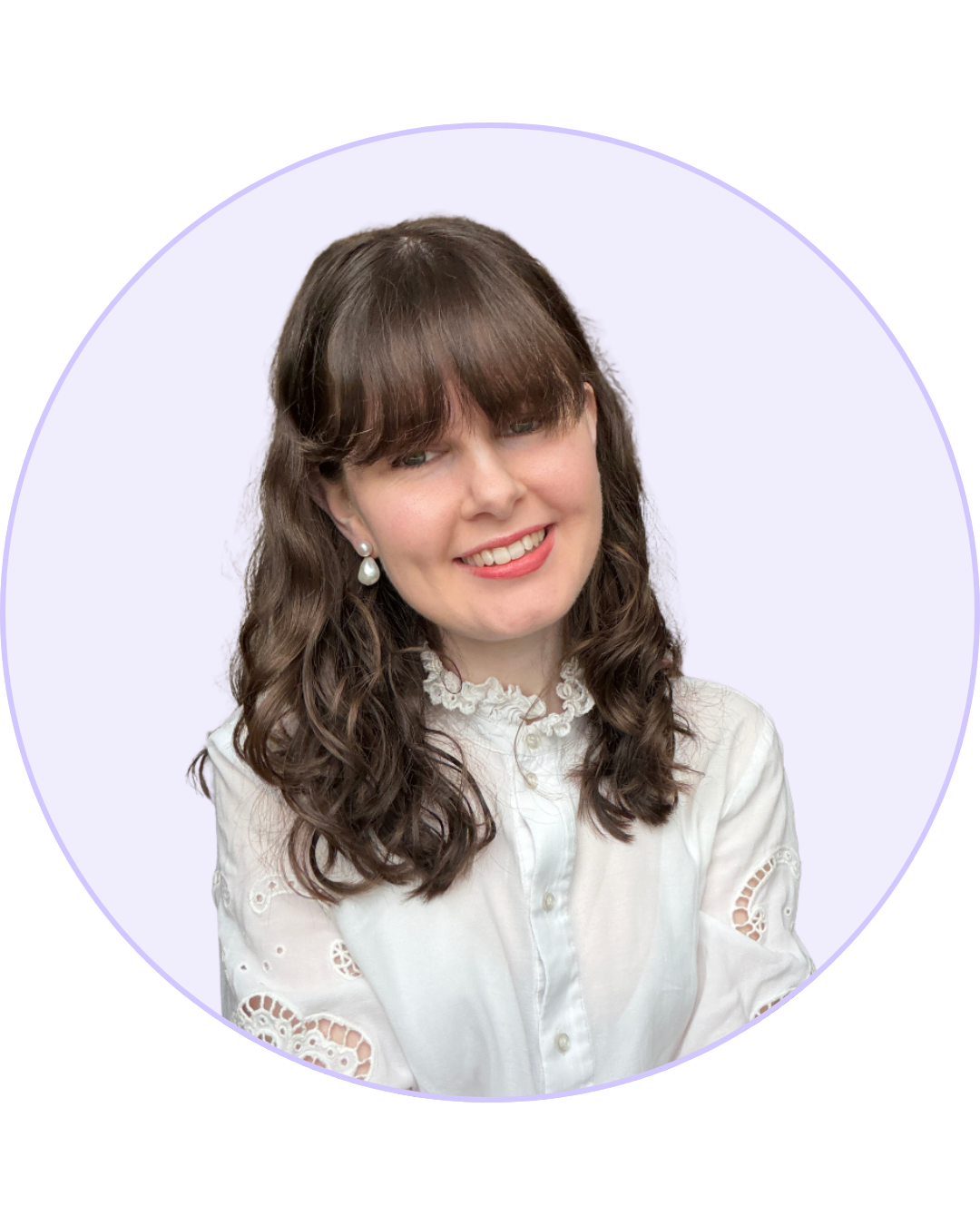 Headshot of Chloe Grant on lilac background.