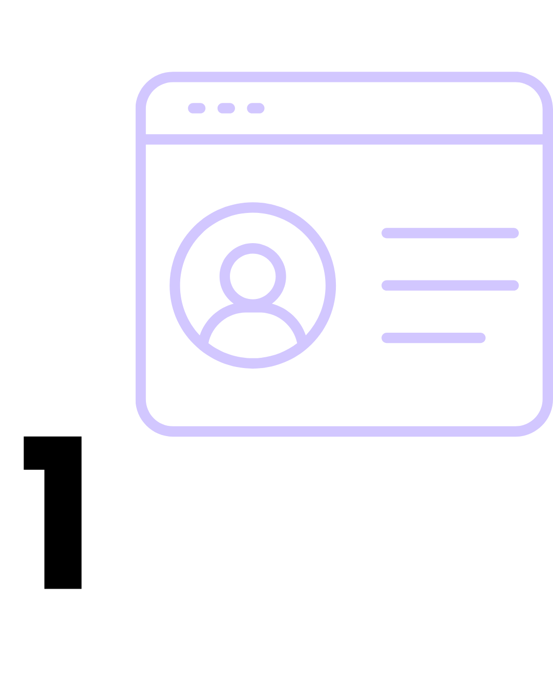Number 1 accompanied by an icon of an identity card, used to portray under+beneath's fit profile.