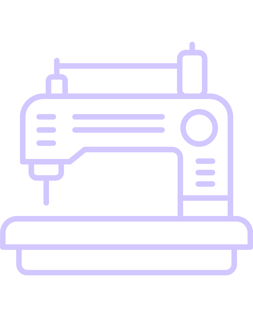 Lilac icon of a sewing machine.