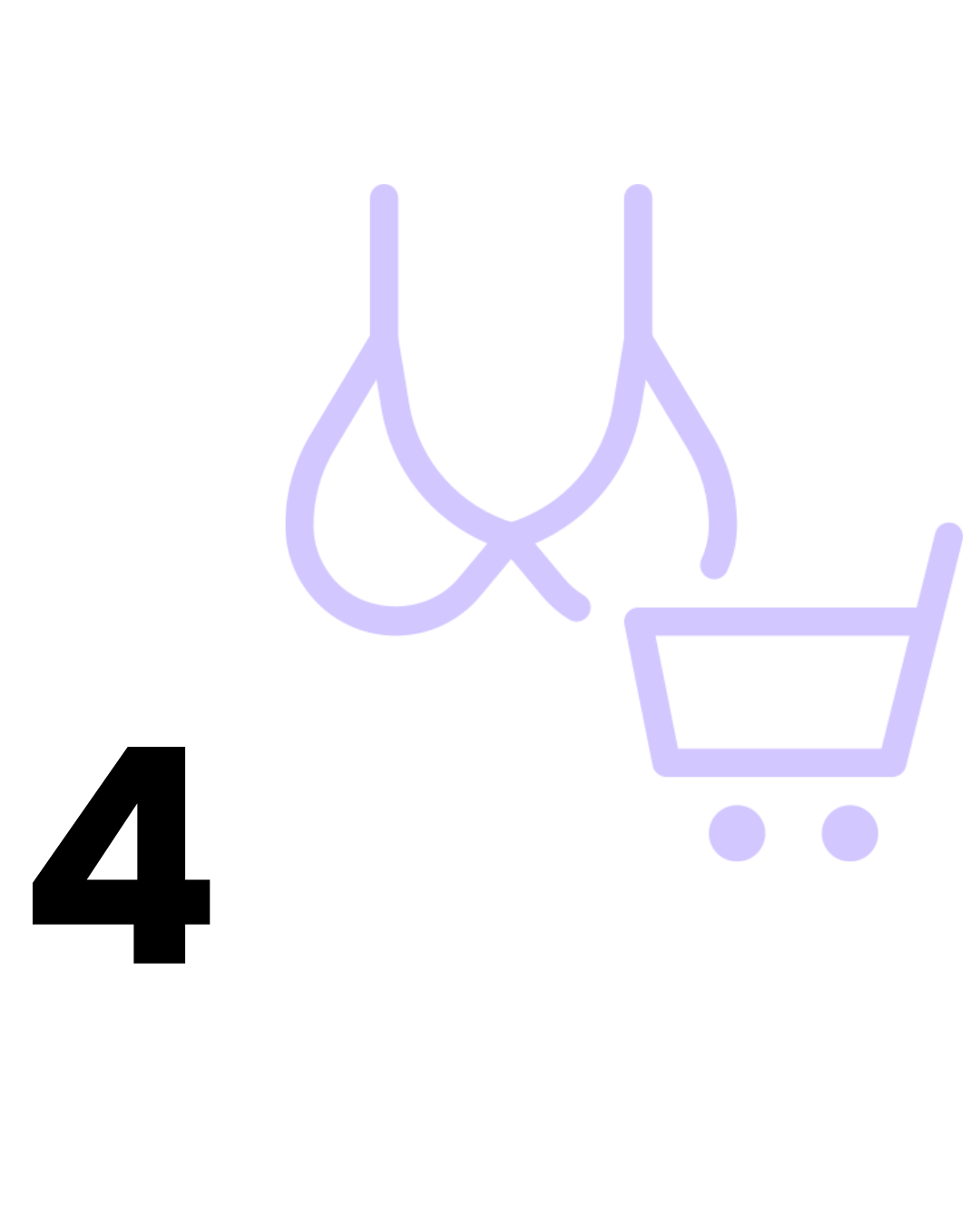 Number 4 accompanied by lilac icons of a bra in a shopping basket.