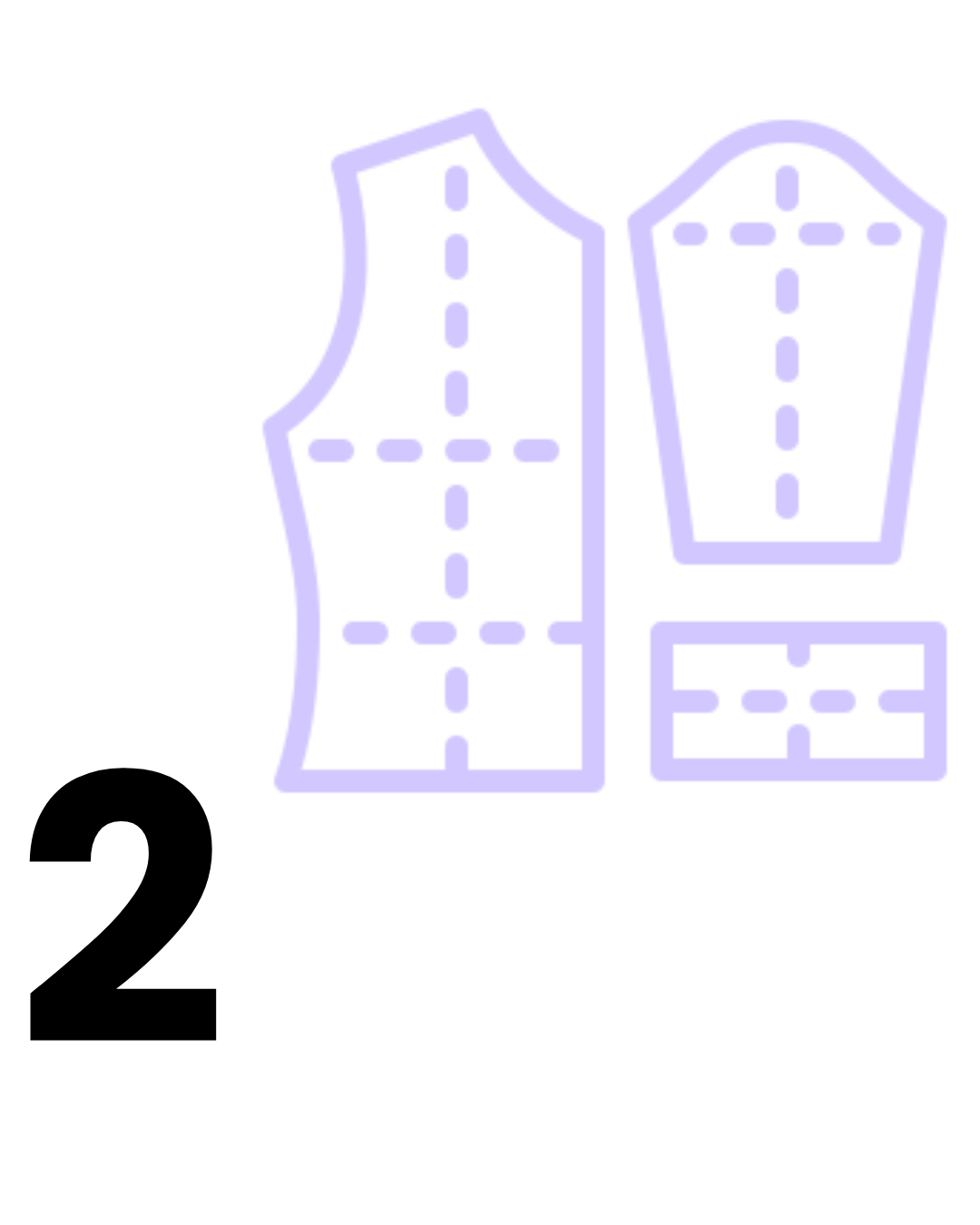 Number 2 accompanied by lilac icons of sewing patterns.
