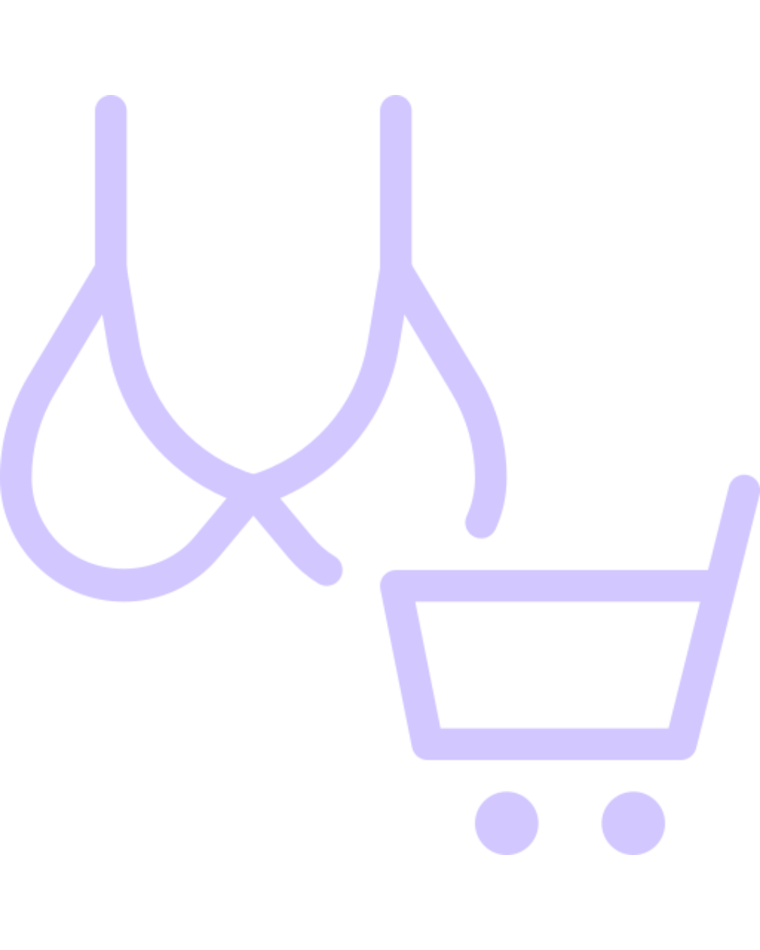 Lilac icon of a bra in a shopping basket.