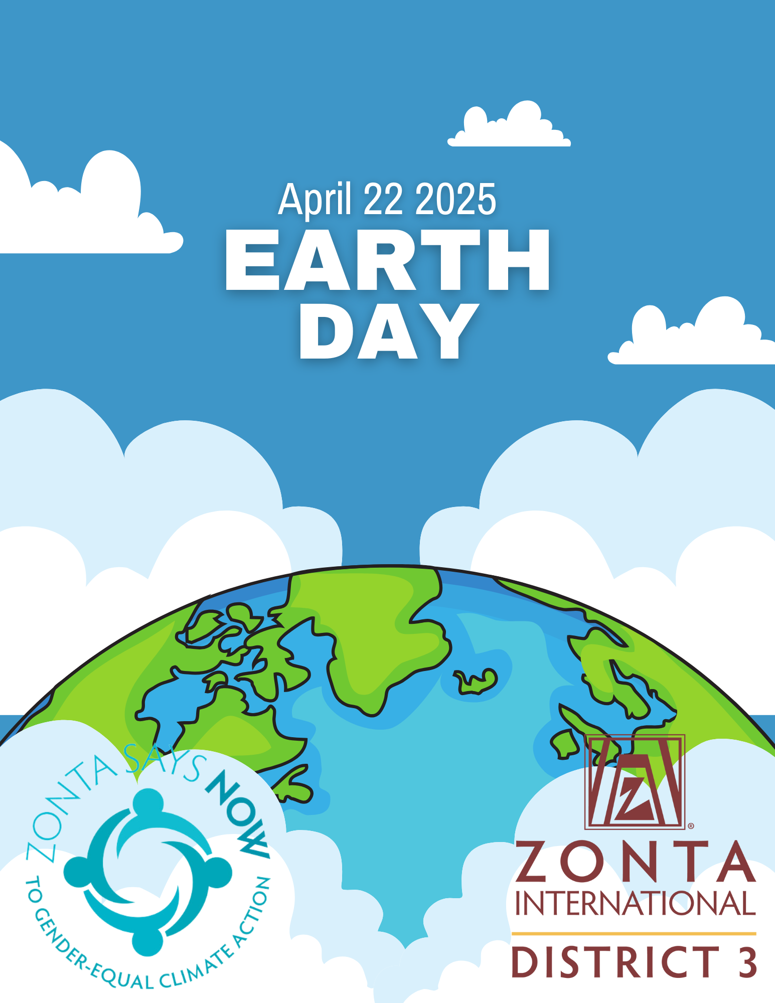 Piicture of the earth with the Zonta District 3 and Zonta Says NOW logos
