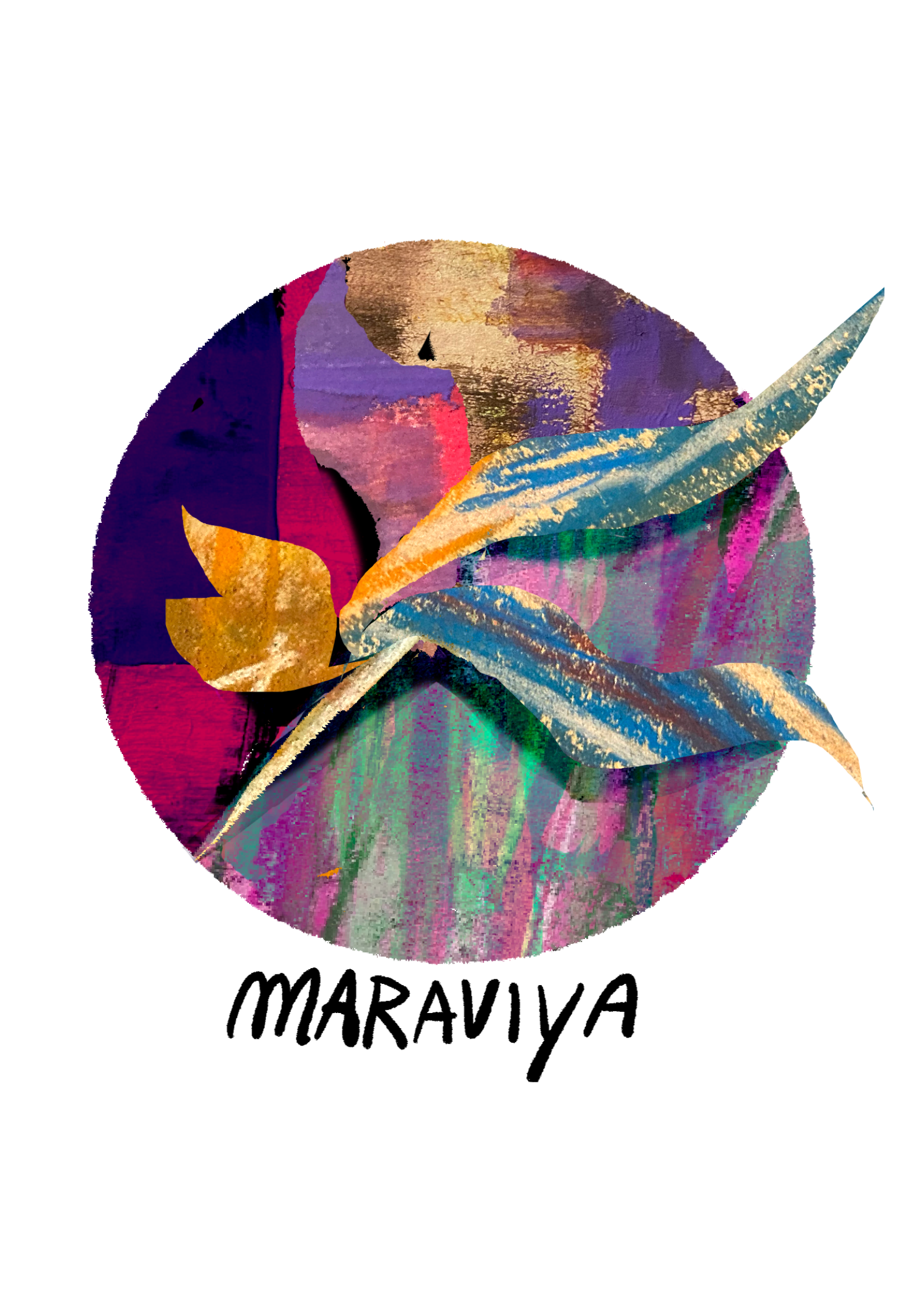 Colorful circular logo with abstract art elements and the words 'MaraYva' below it.