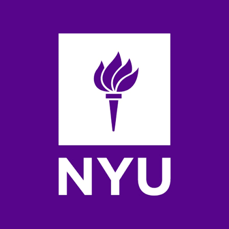 New York University (NYU) logo with torch symbol on a purple background.