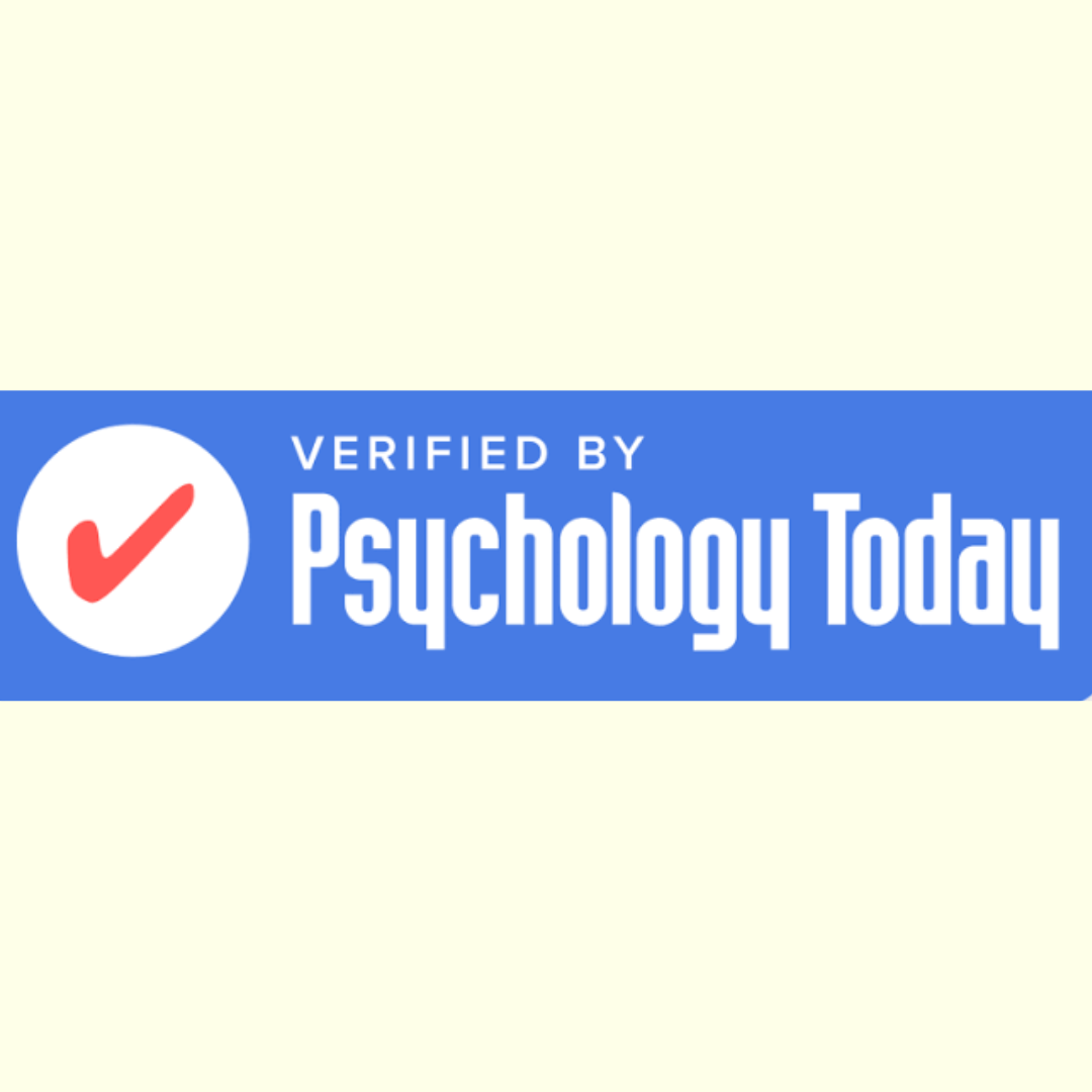 Verified by Psychology Today badge with a checkmark symbol on a blue banner.