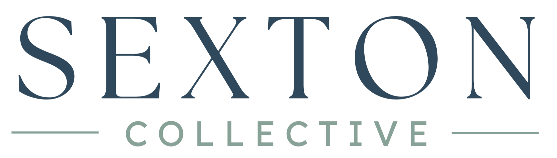 Fextion Collective logo with large word "SEXTON" in blue and green, and smaller word "COLLECTIVE" underneath with horizontal lines on each side.