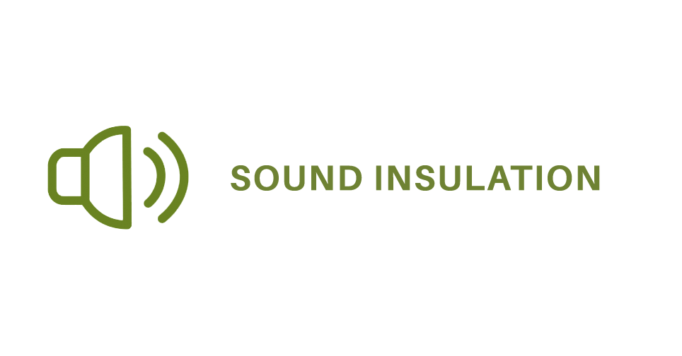 Logo for Sound Insulation featuring a green speaker icon with sound waves and the text 'SOUND INSULATION' in green.
