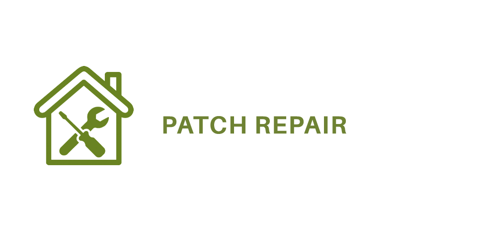 Green house icon with screwdriver and wrench inside, next to the text "Patch Repair" in green.