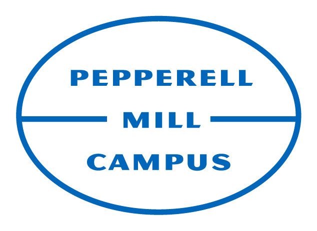 Pepperell Mill Campus logo with blue oval outline and bold text inside.