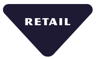 Triangular retail sign with the word 'RETAIL' in white capital letters.