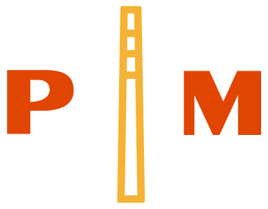 Logo with the letters 'P' and 'M' on either side of a smoke stack.