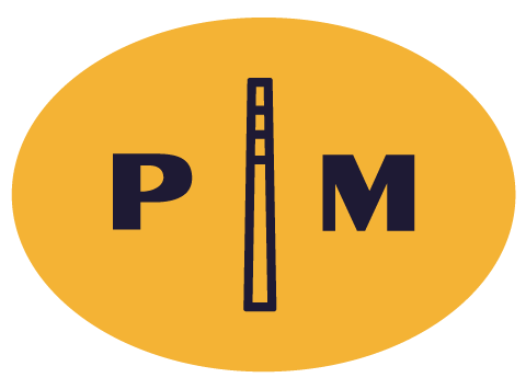Logo of Pepperell Mill, with a yellow oval background and a smoke stack in the center.