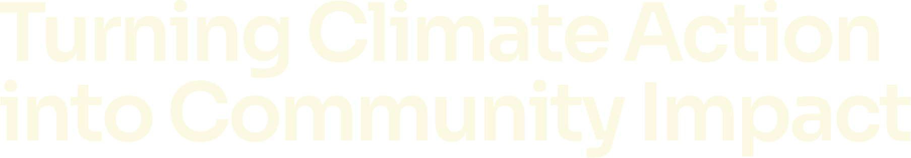 Text reading 'Turning Climate Action into Community Impact' in large, bold, white font on a black background.