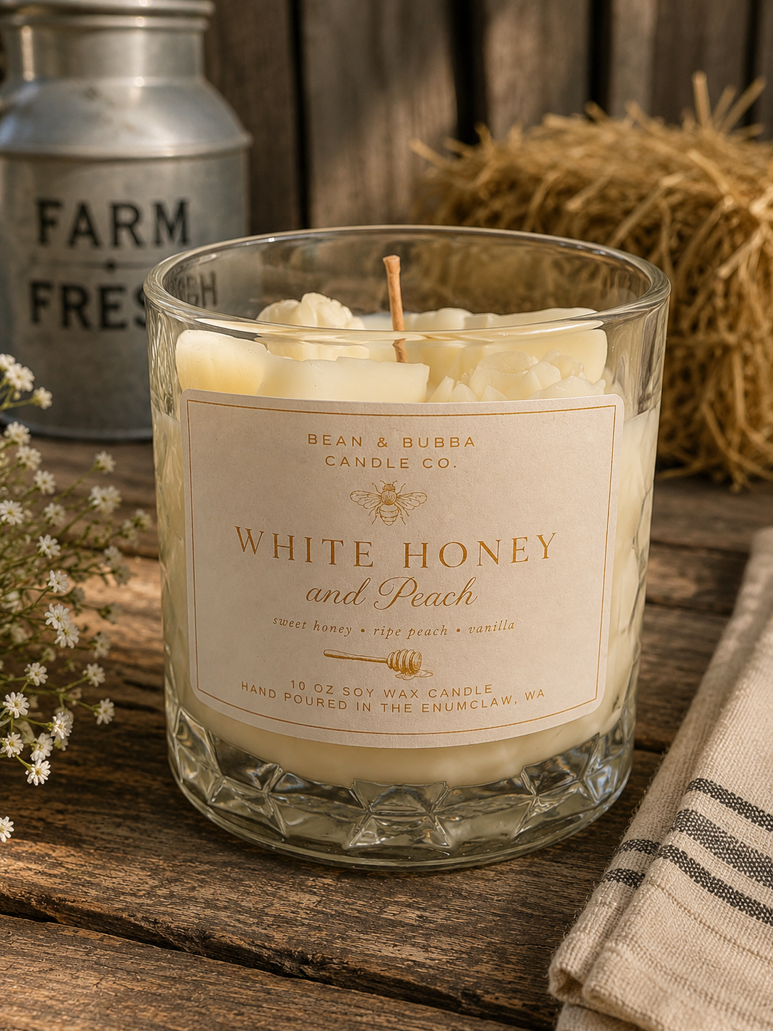 White Honey & Peach in Honeycomb Jar