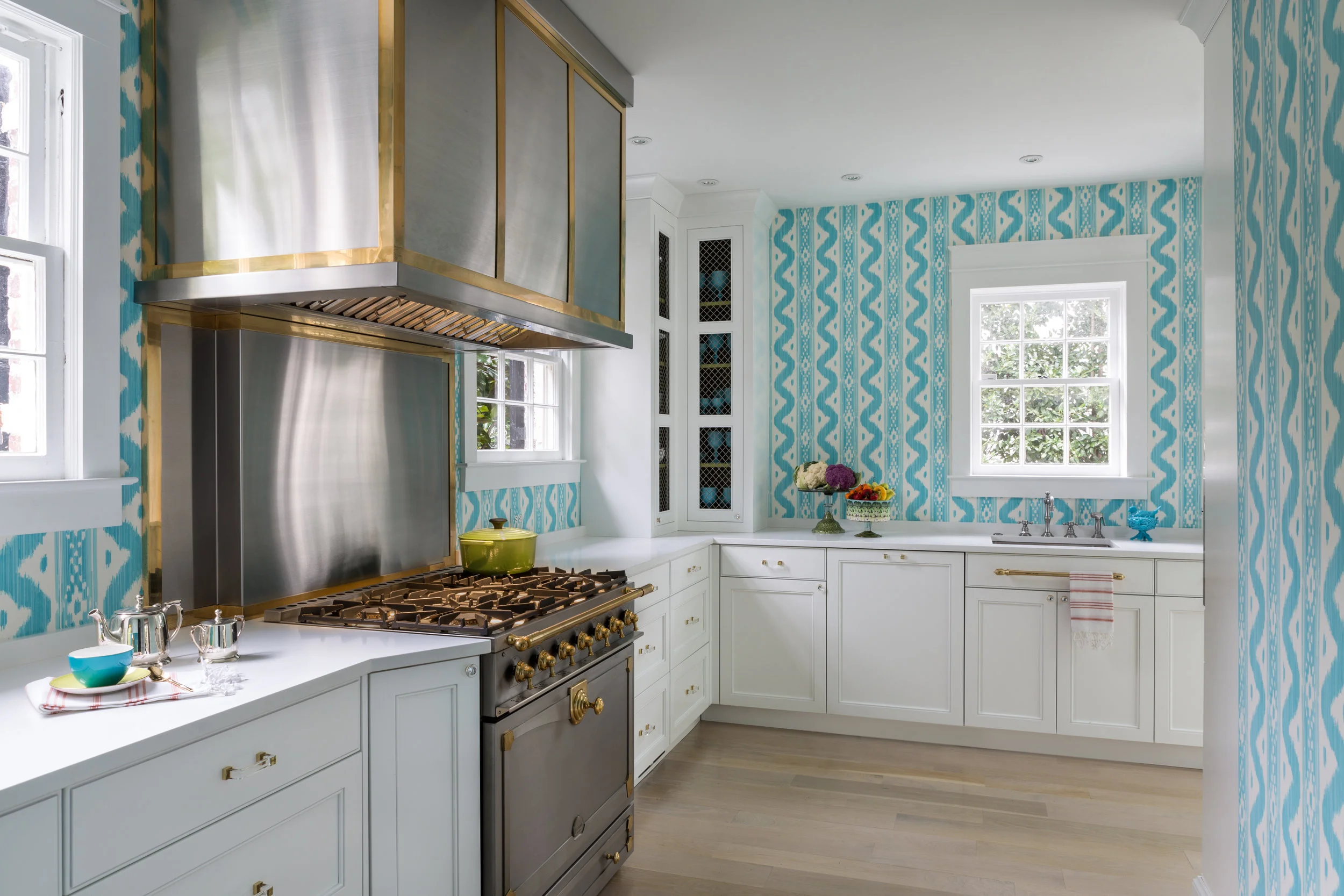 Kitchen Overall Shot with Custom Stainless and Brass Hood (Copy)