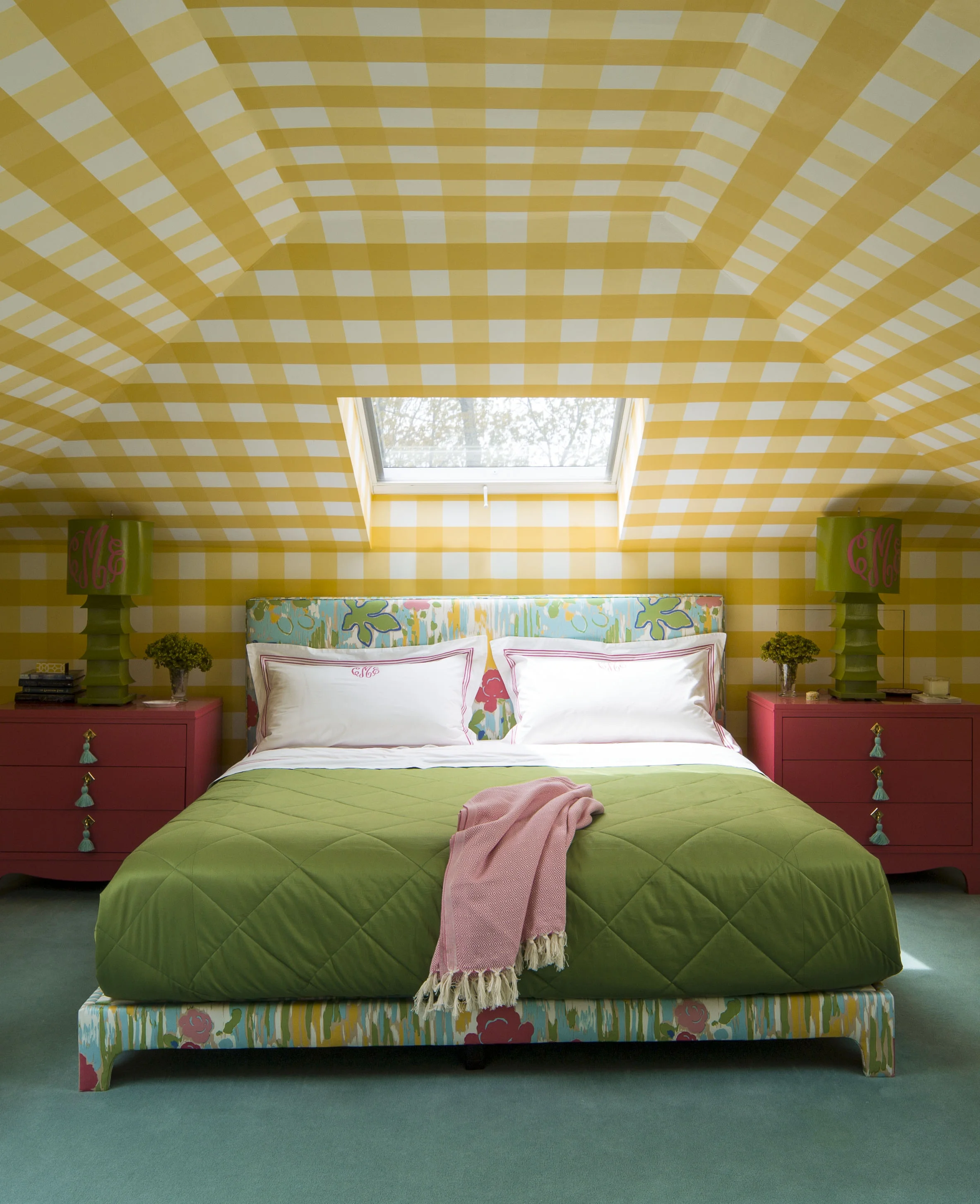 yellow check room bed and bedside.jpg