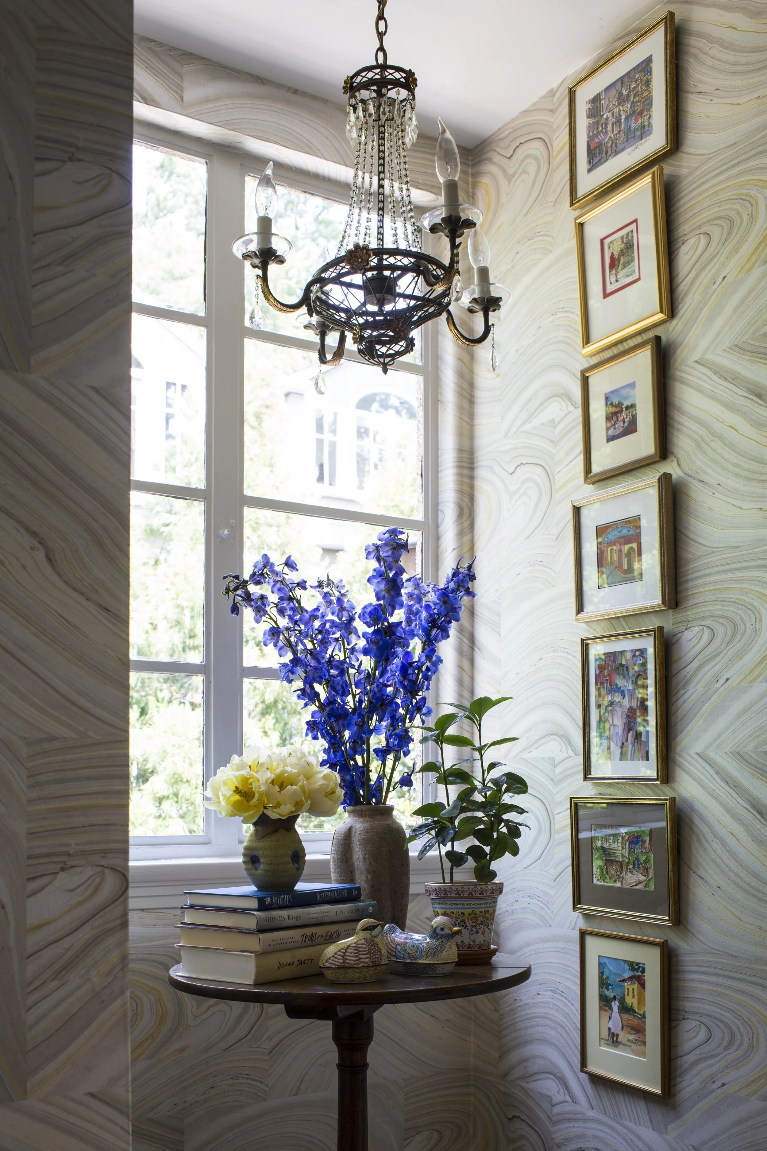 Upstairs Hall Shot with Wallpaper and Side Table Vignette (Copy)