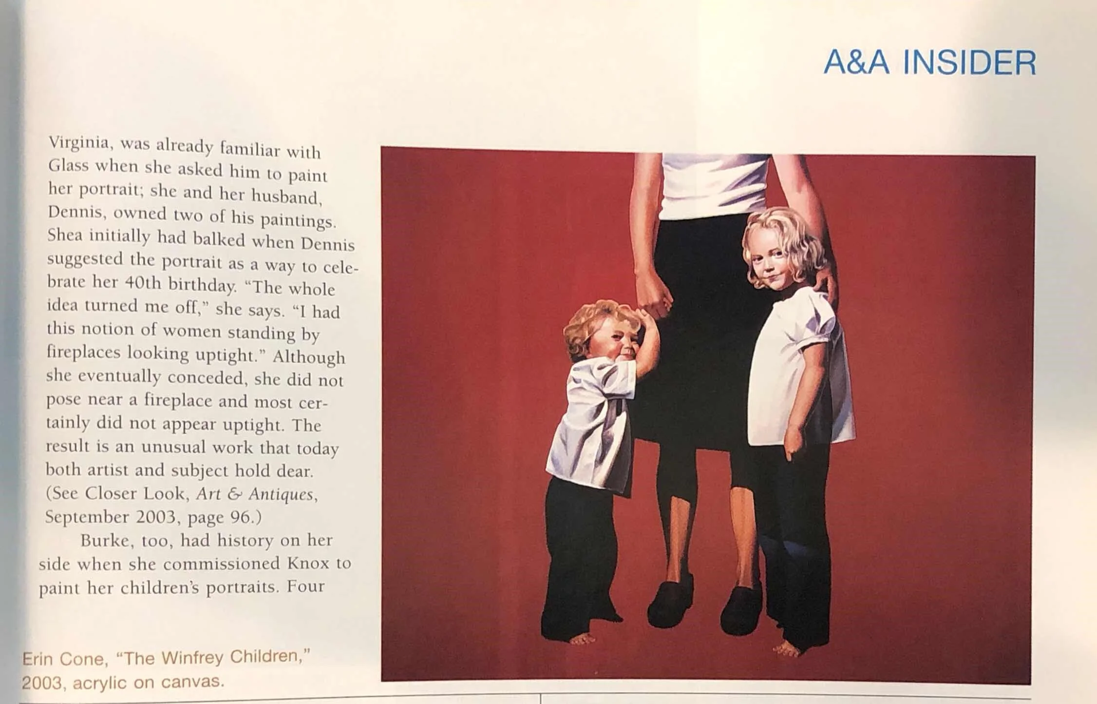 Erin Cone, “The Winfrey Children”, a commissioned piece featured in Art &amp; Antiques magazine.