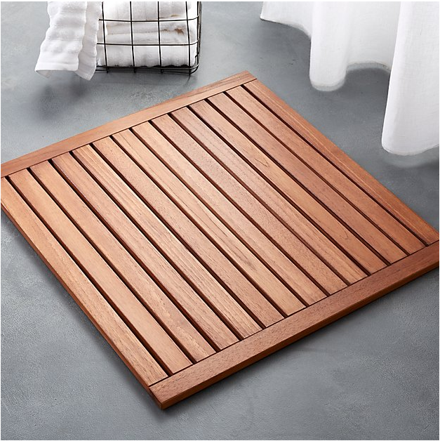 This Lateral Teak Natural Bath Mat is available at CB2.