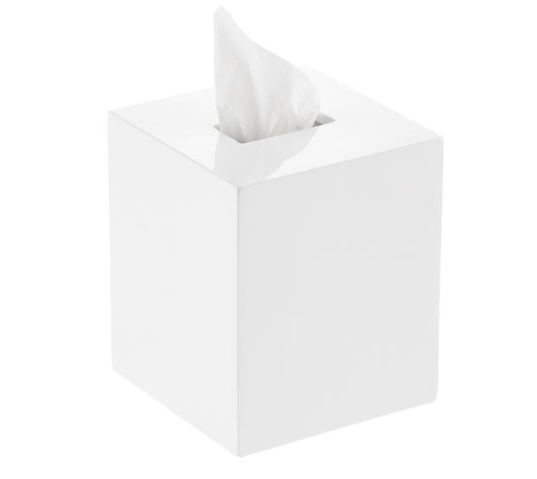 The Container Store’s White Lacquer Tissue Box Cover also comes in a rectangular form.