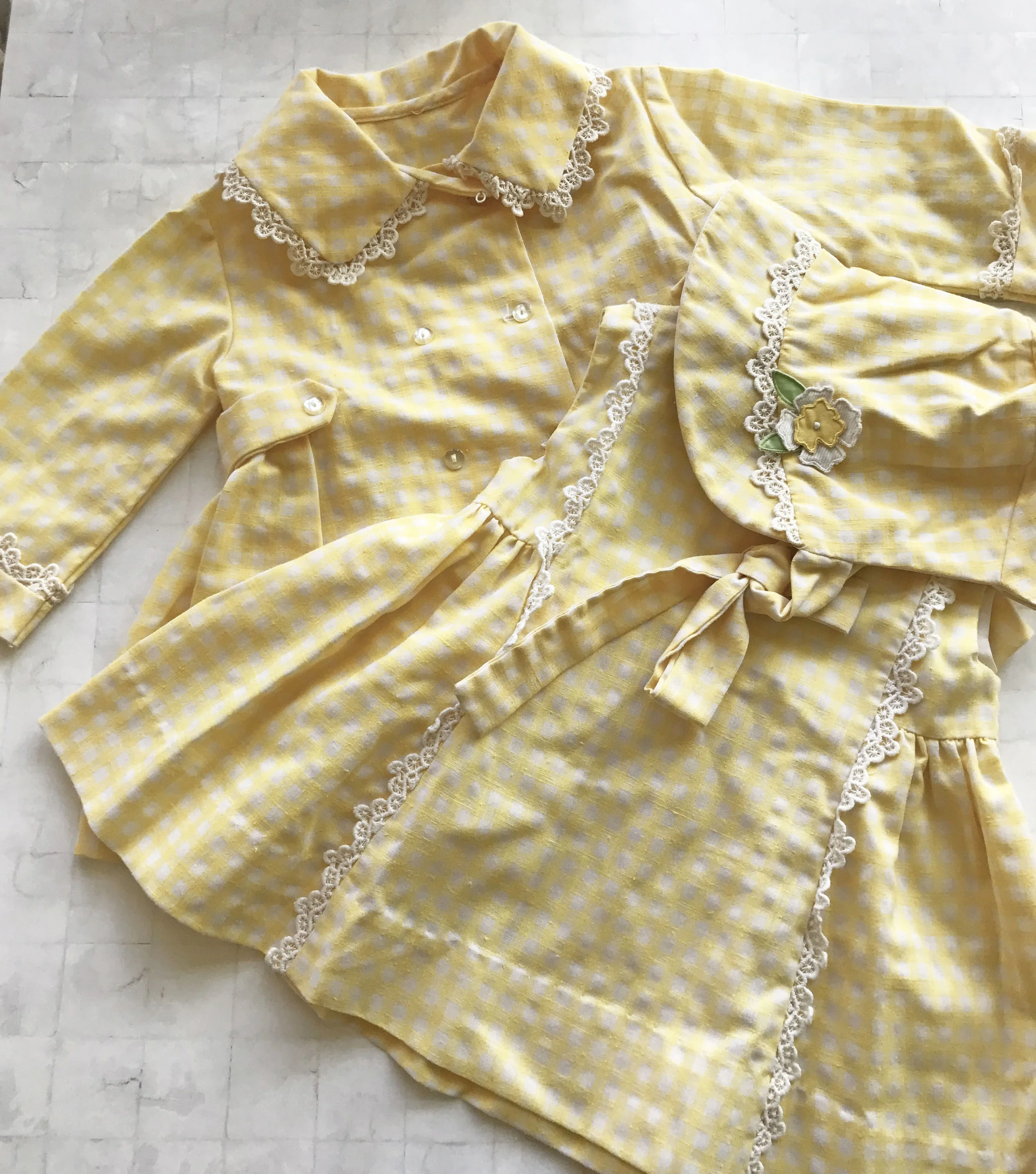 Gingham outfit crafted by my grandmother.