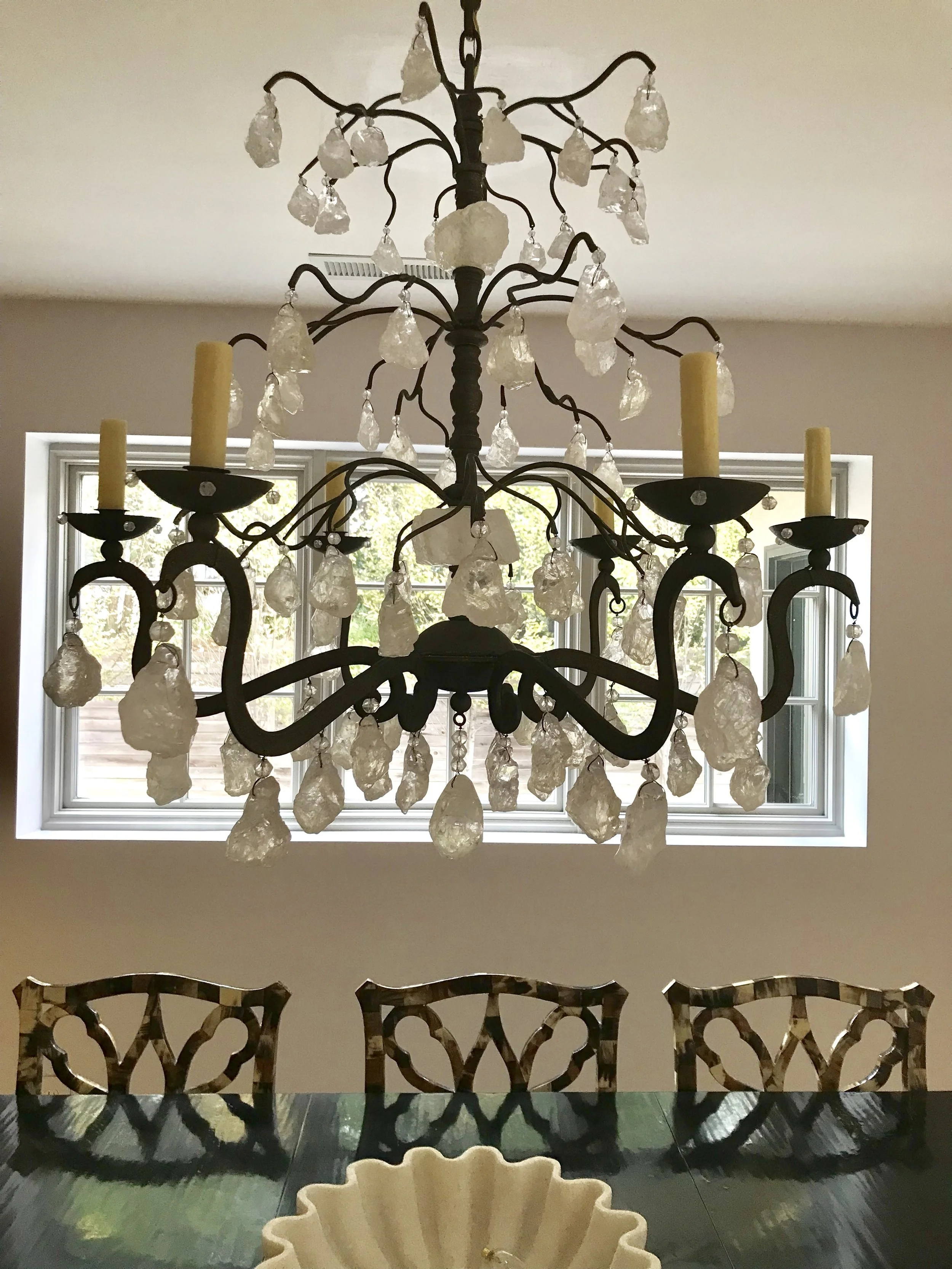SCW Interiors Life Hacks Blog Post : The Healing Power of Crystals. This is my new chandelier made of clear quartz.