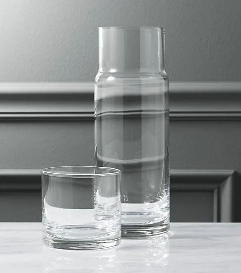 SCW Interiors Life Hacks Blog Post : Guest Bedroom Remedies 101 including a glass carafe from Crate and Barrel