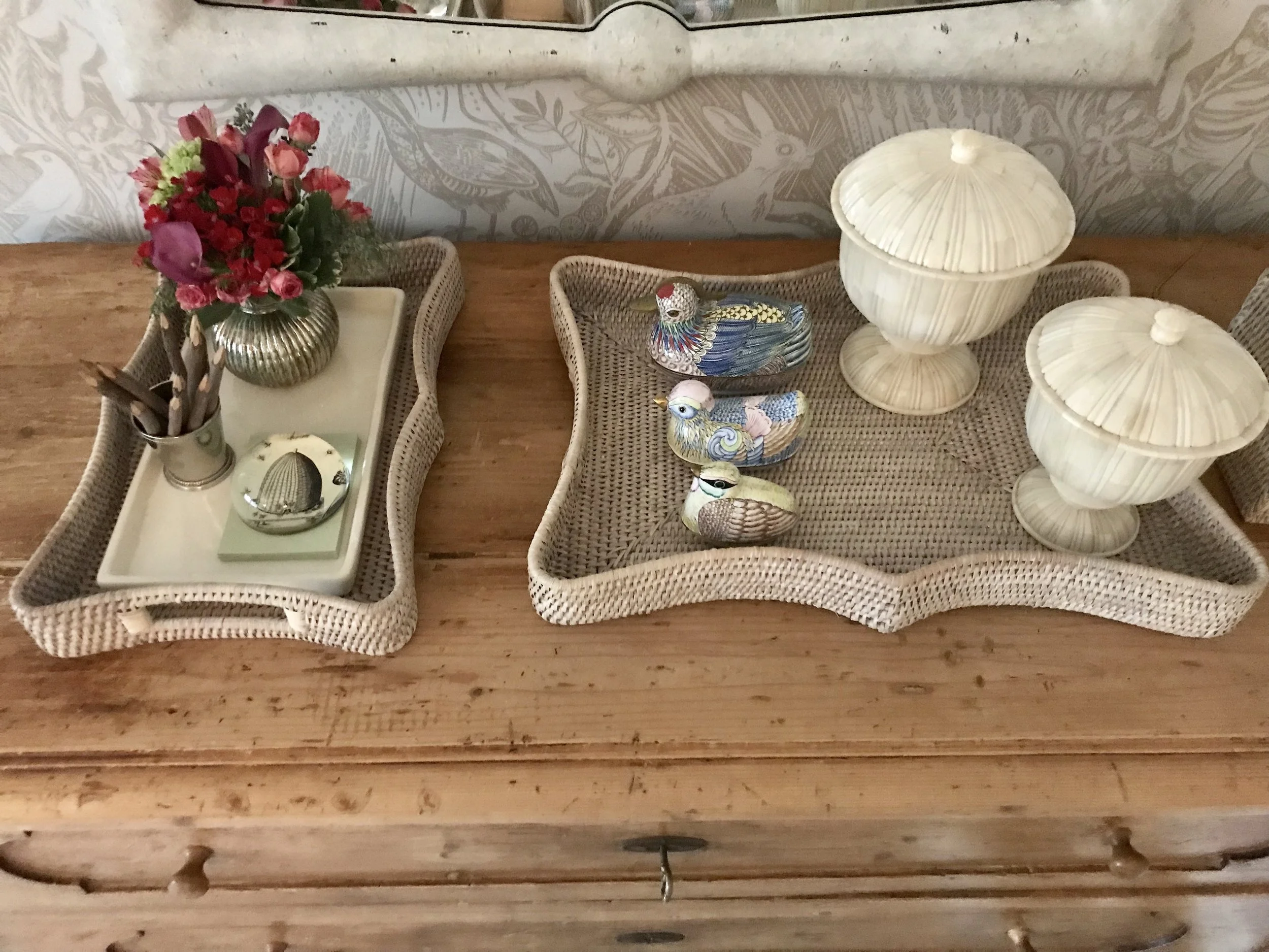 A chest in my guest bedroom serves as command central for my guests.