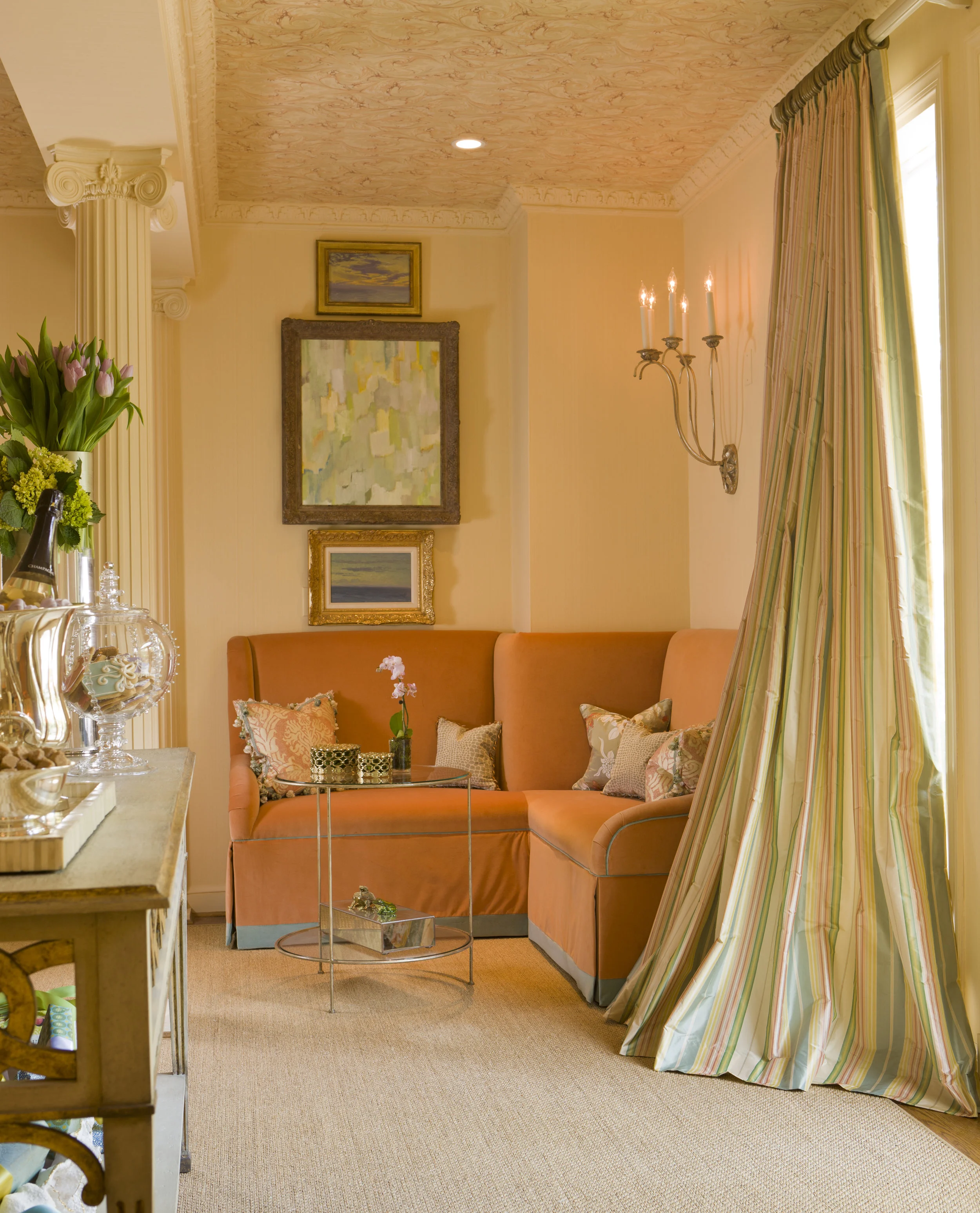 Coral is wonderful when paired with blues and lavender.