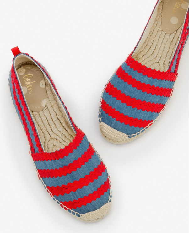 Boden - Violette Espadrilles: Chambray and Red Pop Ric Rac