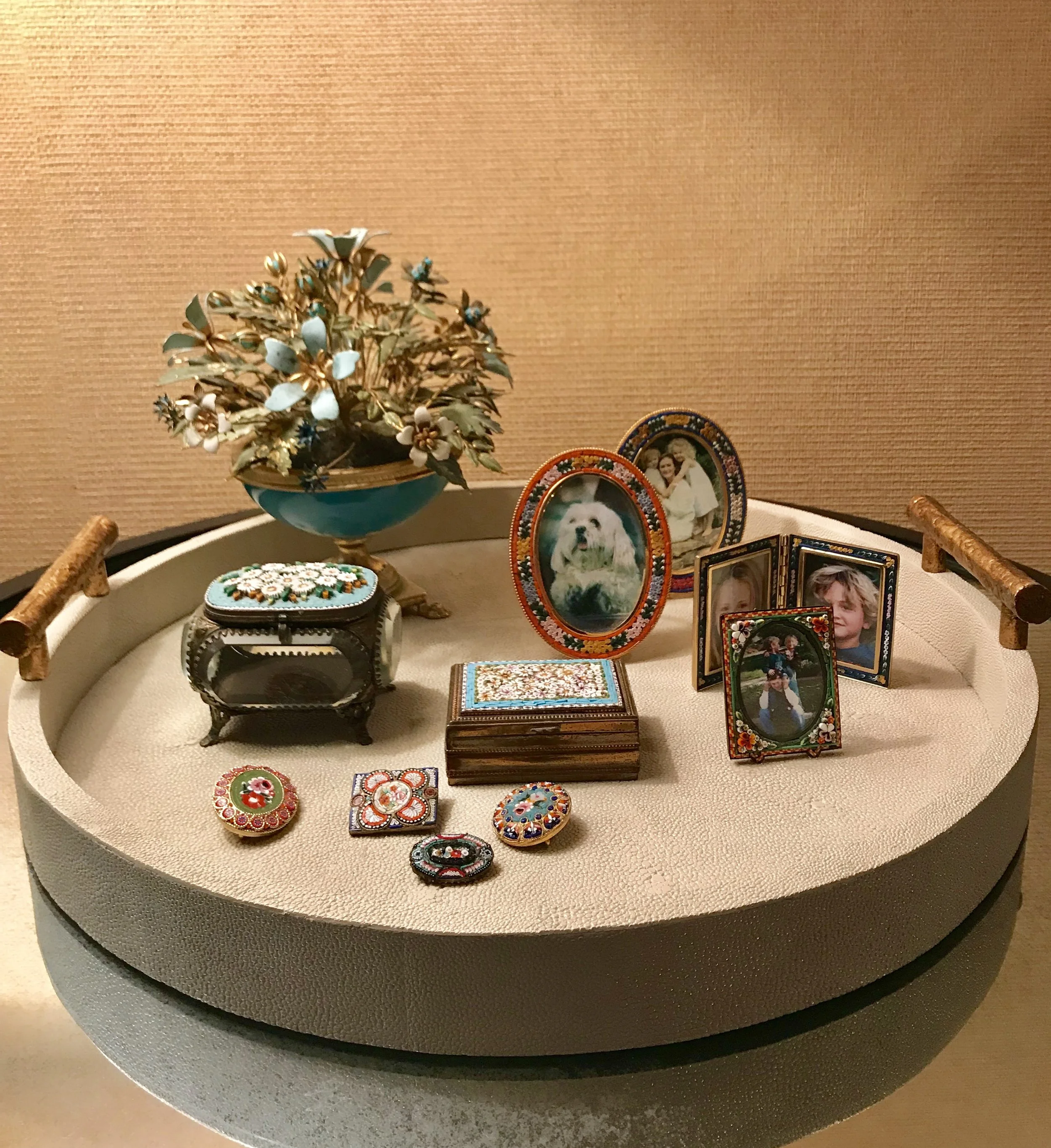 A Bedside Table of Mine featuring Micromosaic Buttons &amp; Frames