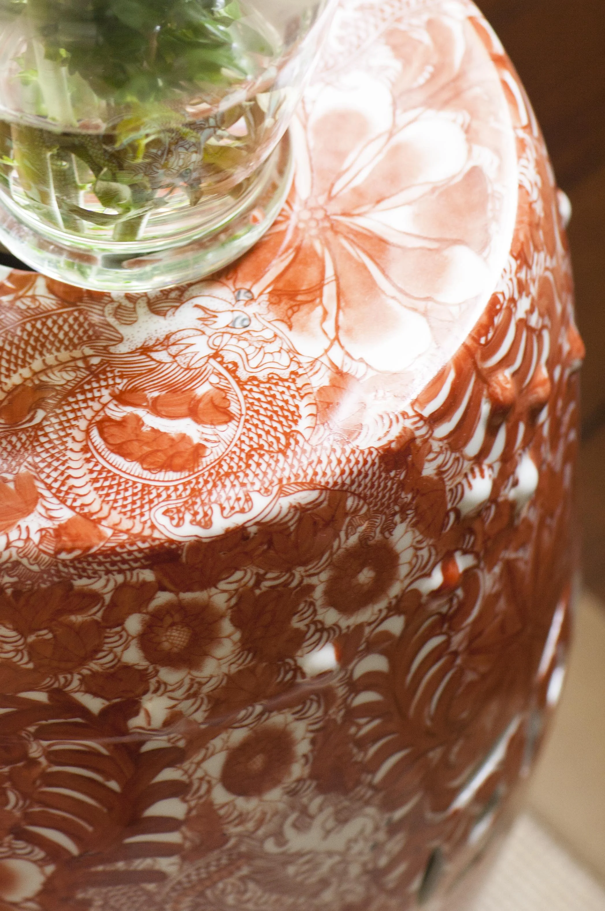 Detail Shot of Ceramic Garden Stool in Burnt Orange (Copy)