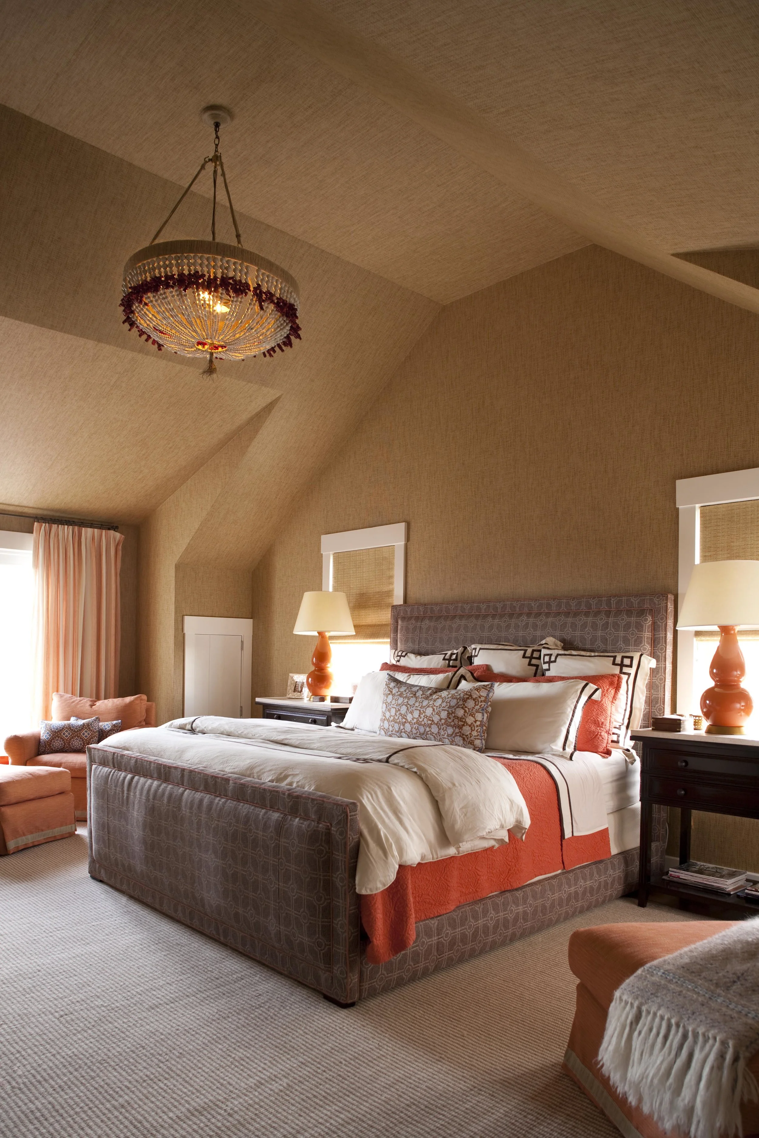 Master Bedroom with Orange Accents, Grasscloth Wallcovering (Copy)