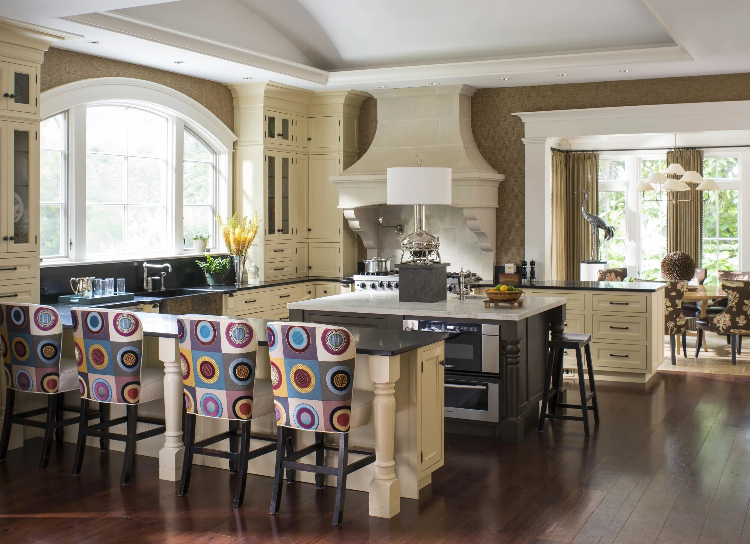 Spacious White Kitchen With Contrasting Dark Stained Island  (Copy)