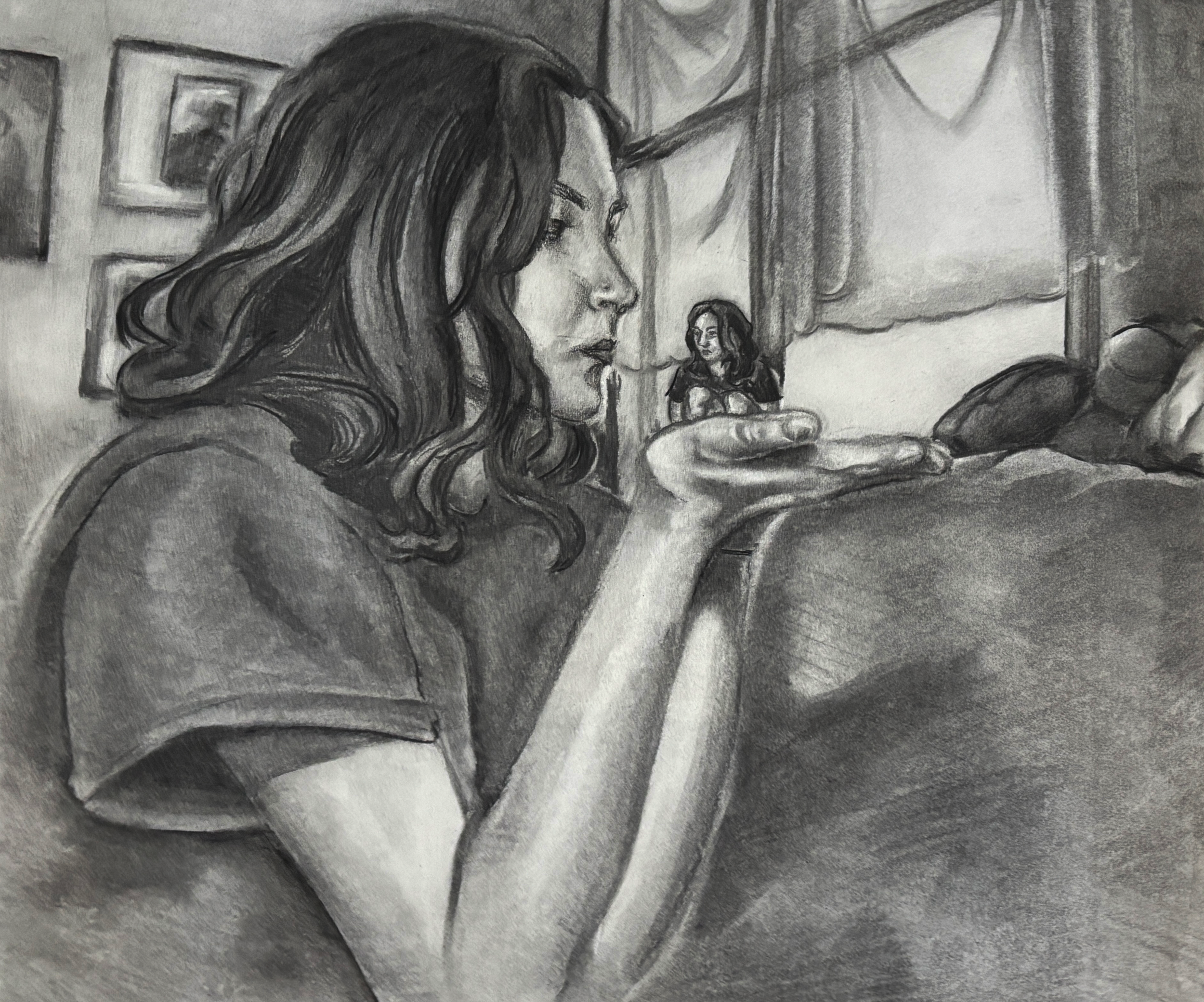 Mini Me (2025)
Charcoal on paper
18" x 24"