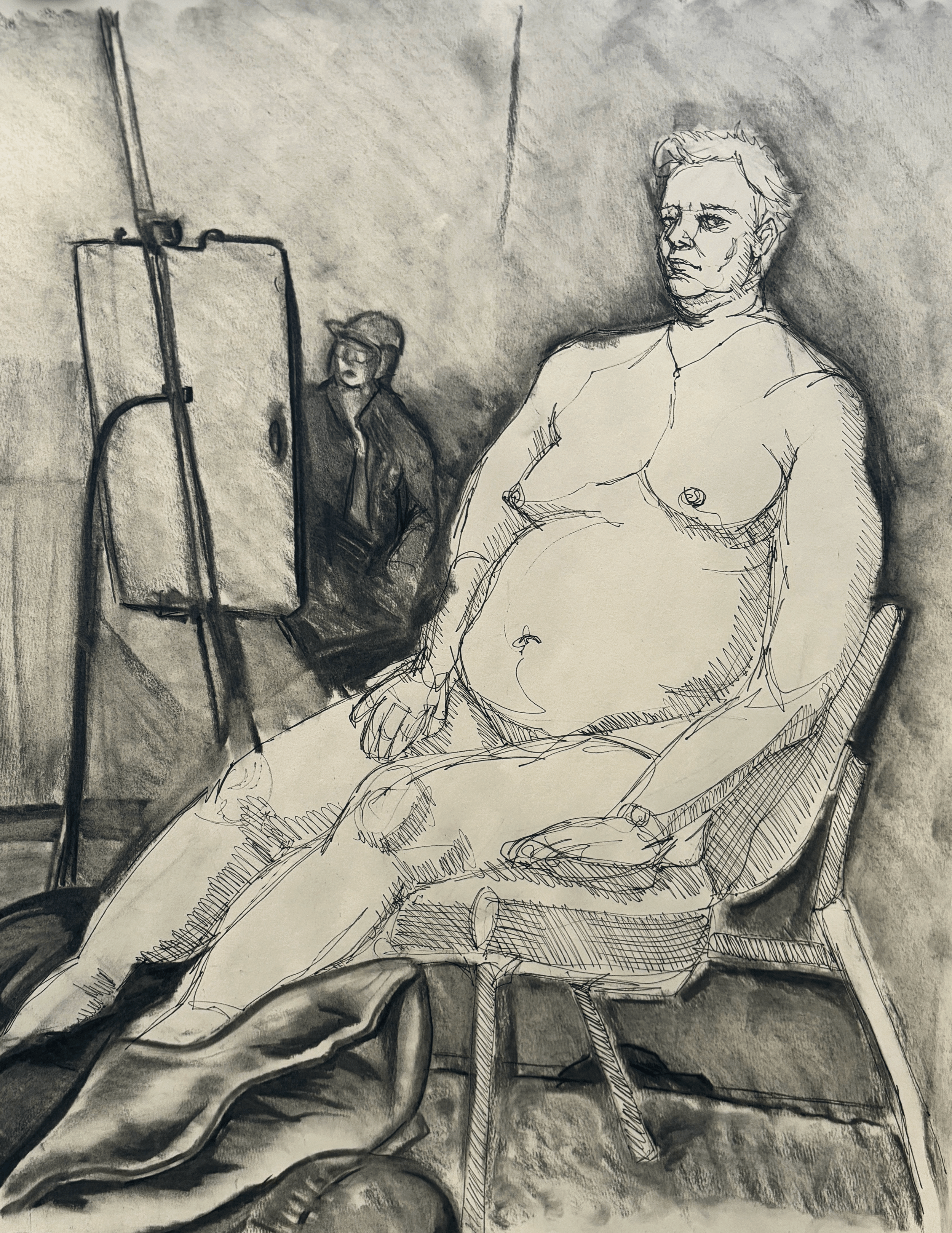 Woman Sitting #1 (2025)
Ink and charcoal on paper
18" x 24"