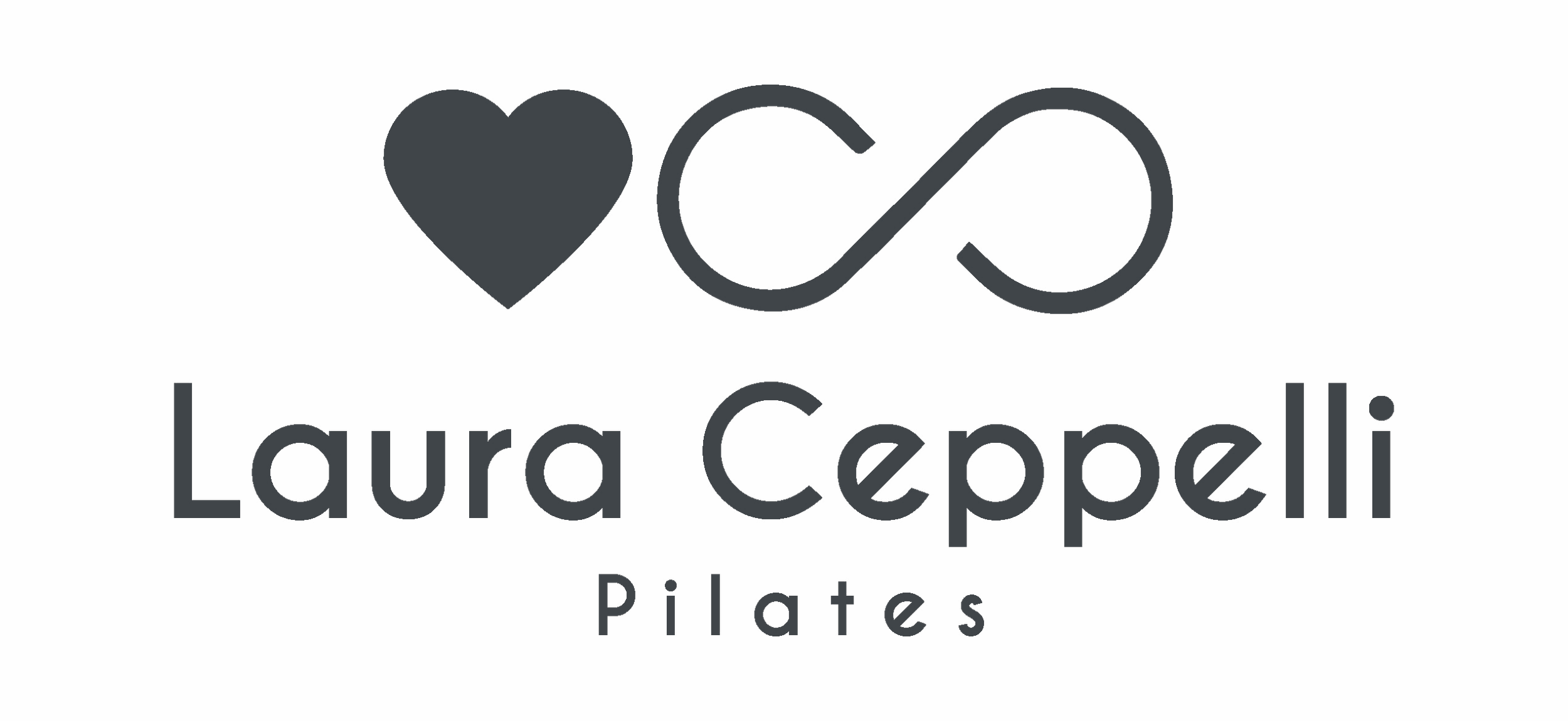 Logo for Laura Ceppelli Pilates featuring a black heart, an infinity symbol, and text in black.