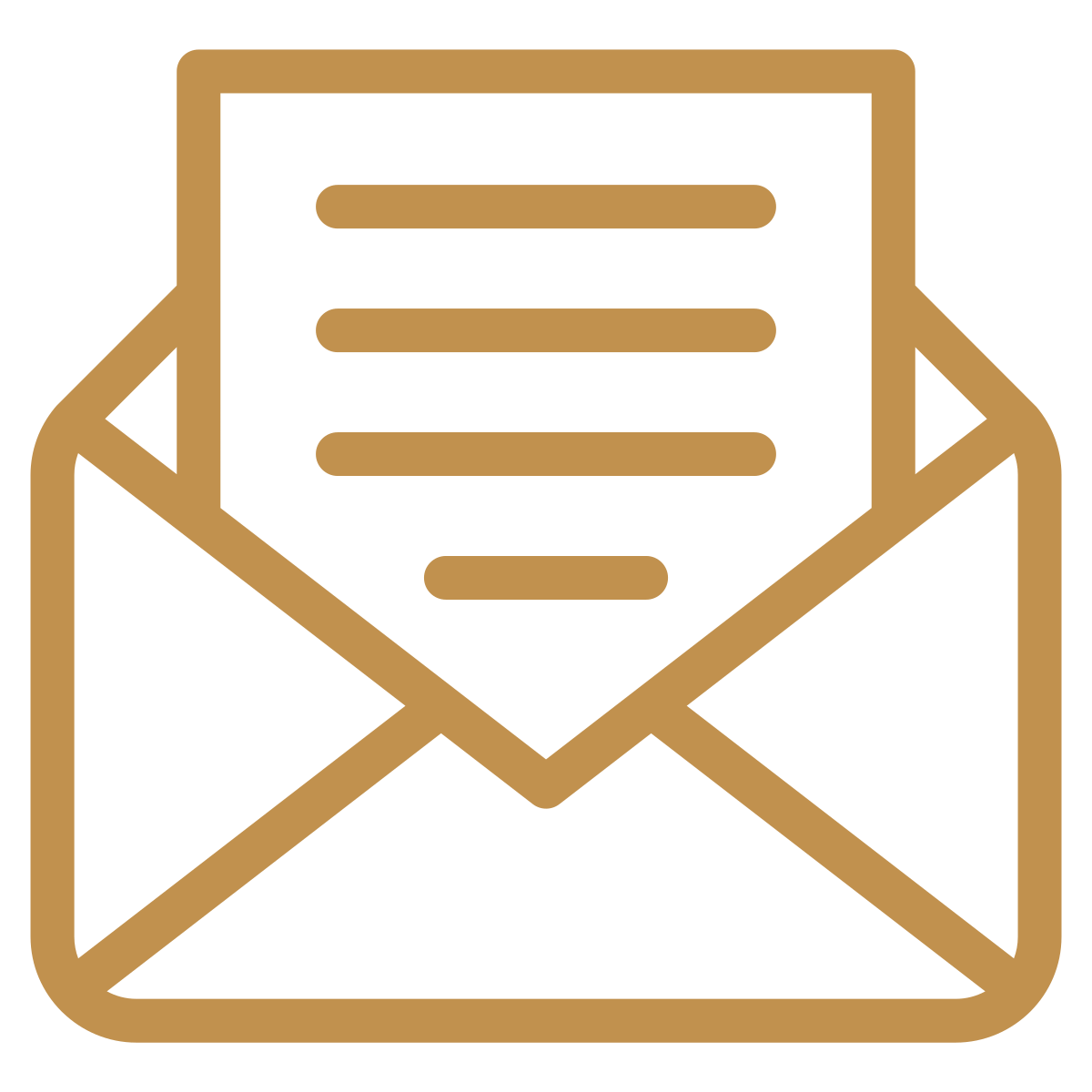 Outline of an open envelope with a letter inside.
