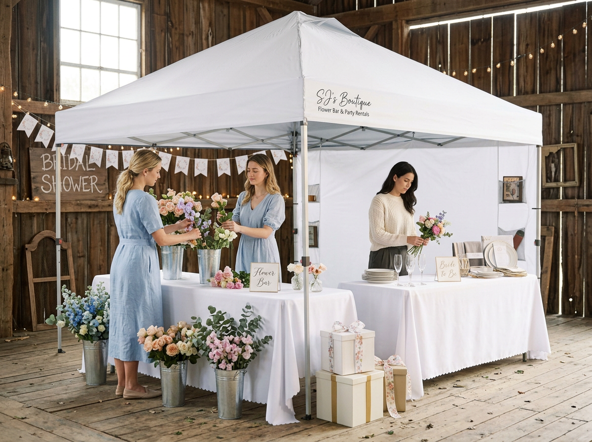Party Package #4 - Boutique Flower Bar Cart + Bouquet Building Table + Tent + Delivery With Flowers