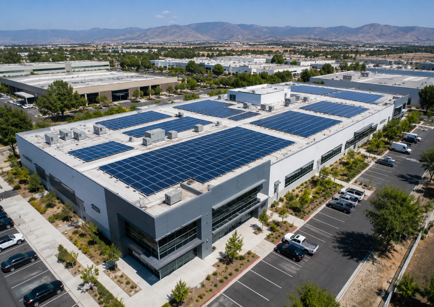 Commercial building with a rooftop solar installation