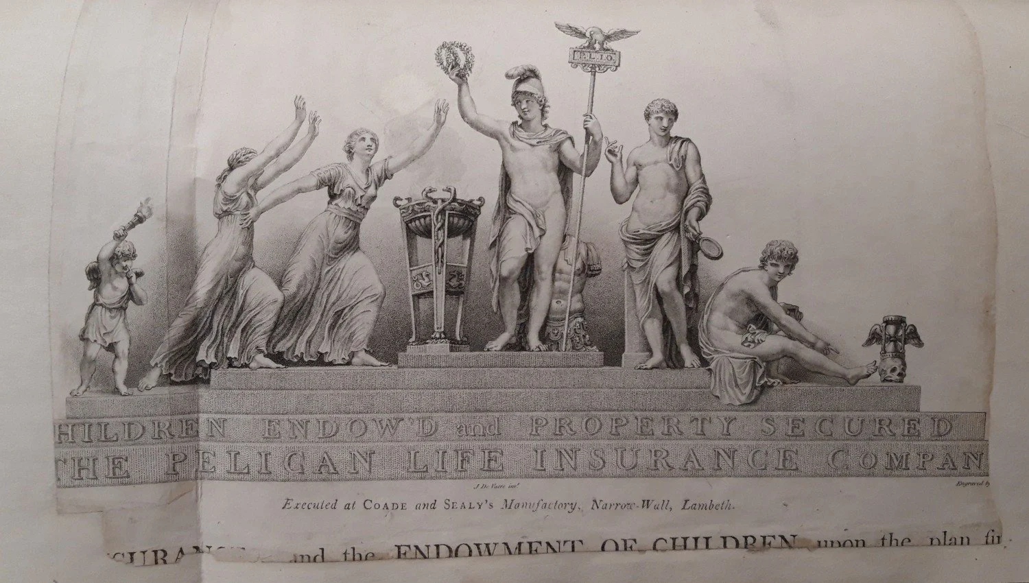 Engraving of the Coade stone Pelican statue group
