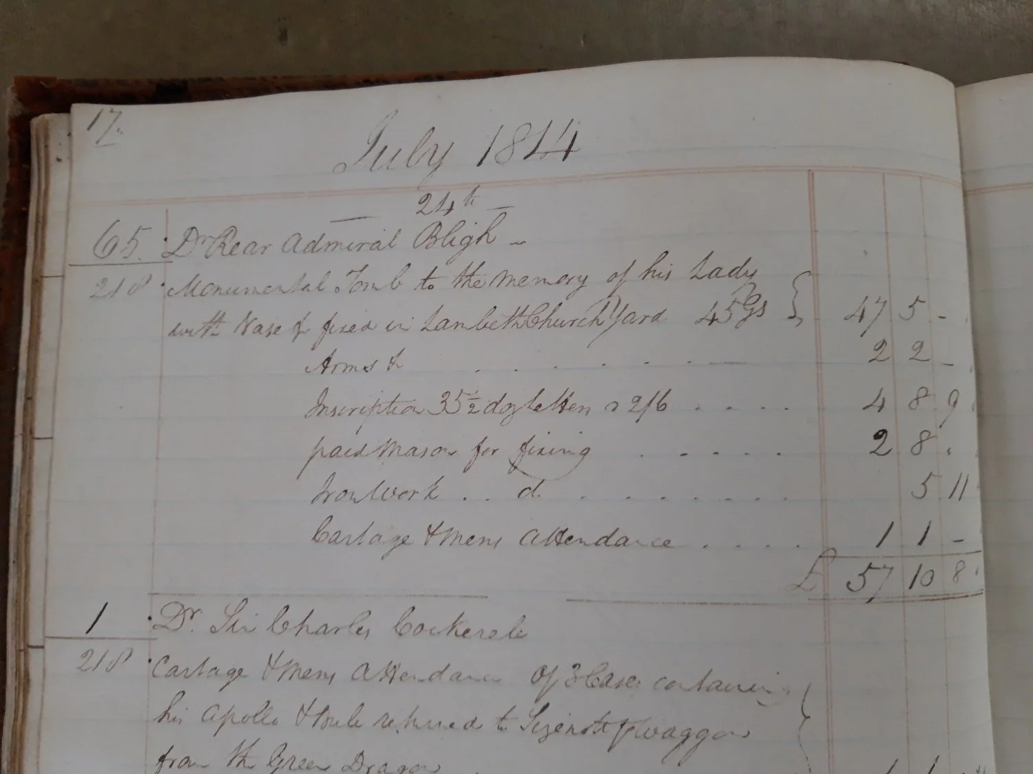 Bligh's order in Coade's book