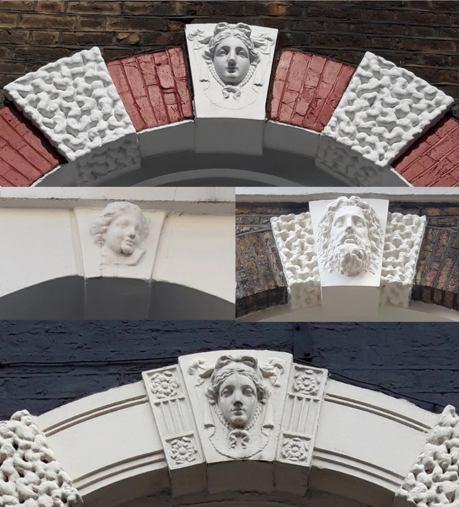 Coade stone keystone heads