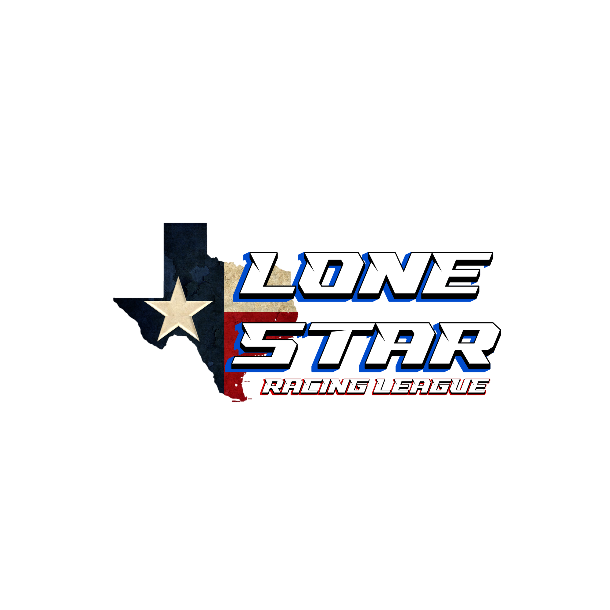 Logo of the Texas Lone Star Racing League with a star, Texas flag colors, and bold text.