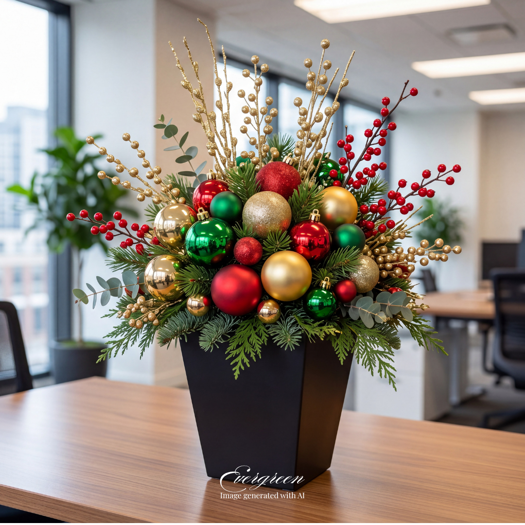 Red, Green and gold Christmas Holiday decor. Green decor. Holiday Decor. Traditional Holiday decor. Traditional Holiday decor. Corporate holiday decor. Small Business decor