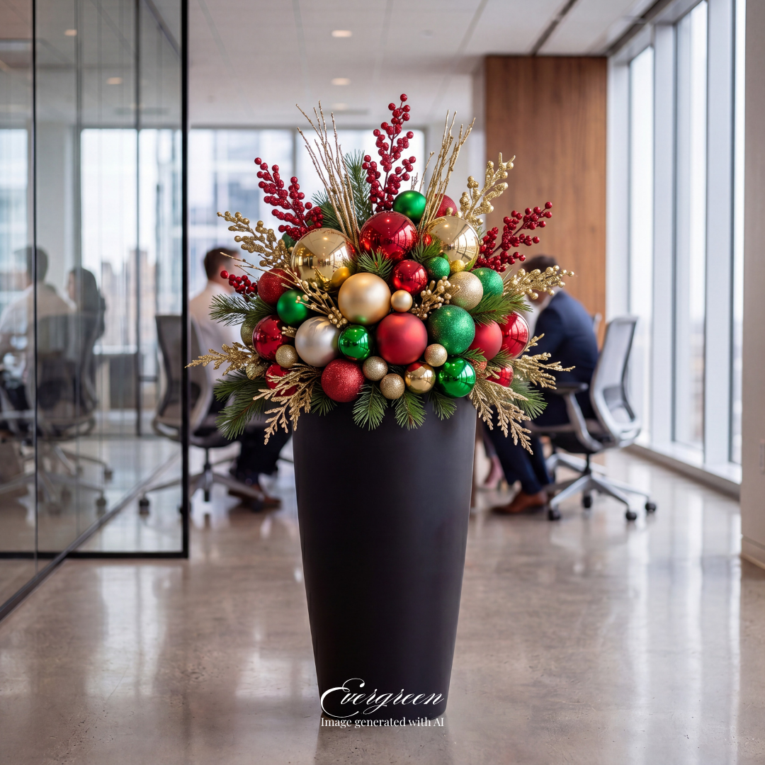 Red, Green and gold Christmas Holiday decor. Green decor. Holiday Decor. Traditional Holiday decor. Traditional Holiday decor. Corporate holiday decor. Small Business decor