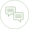 Two chat bubbles, one above the other, inside a circle.